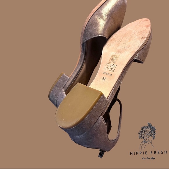 Eileen Fisher Ingle Metallic Suede Ankle Strap Wedge Pumps Size 6.5 - Picture 4 of 8